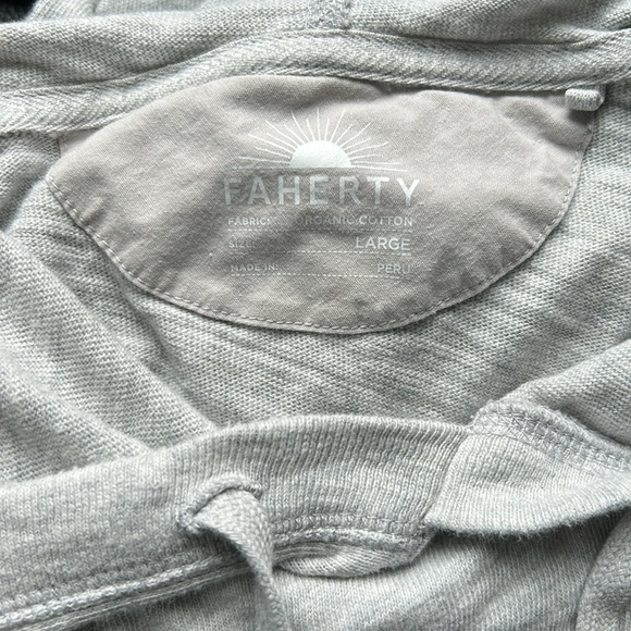 FAHERTY Sunwashed Slub Hoodie Shirt Light Grey Heather Mens Knit Top Sz L - Picture 9 of 15